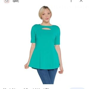 Isaac Mizrahi Live! Elbow Sleeve Cut-Out Neck Peplum Tunic